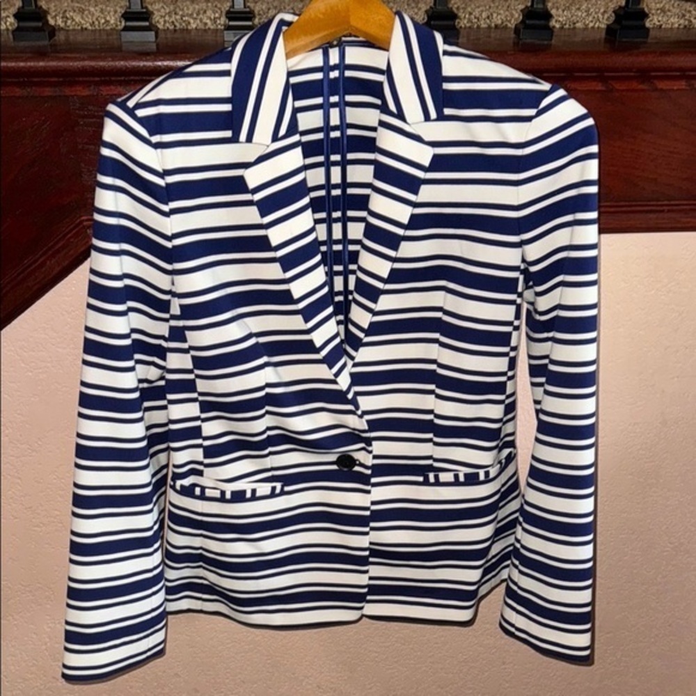 Striped Navy and White Blazer - Women's Tailored Jacket